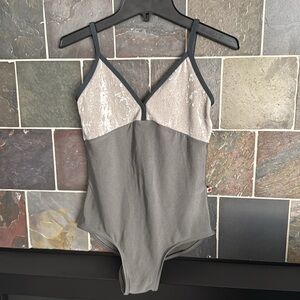 Gray and Silver, with Blue Trim Yumiko Women’s Leotard